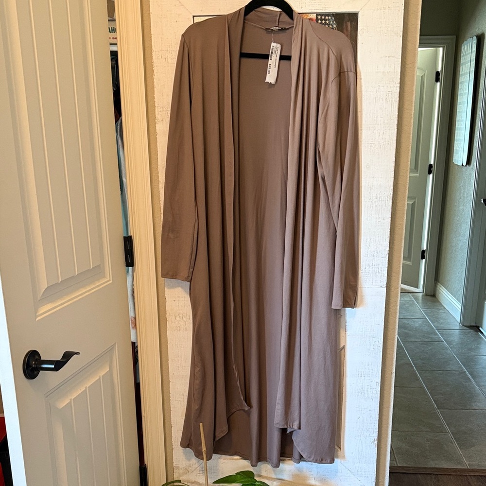 Elegant Taupe Women's Long Cardigan